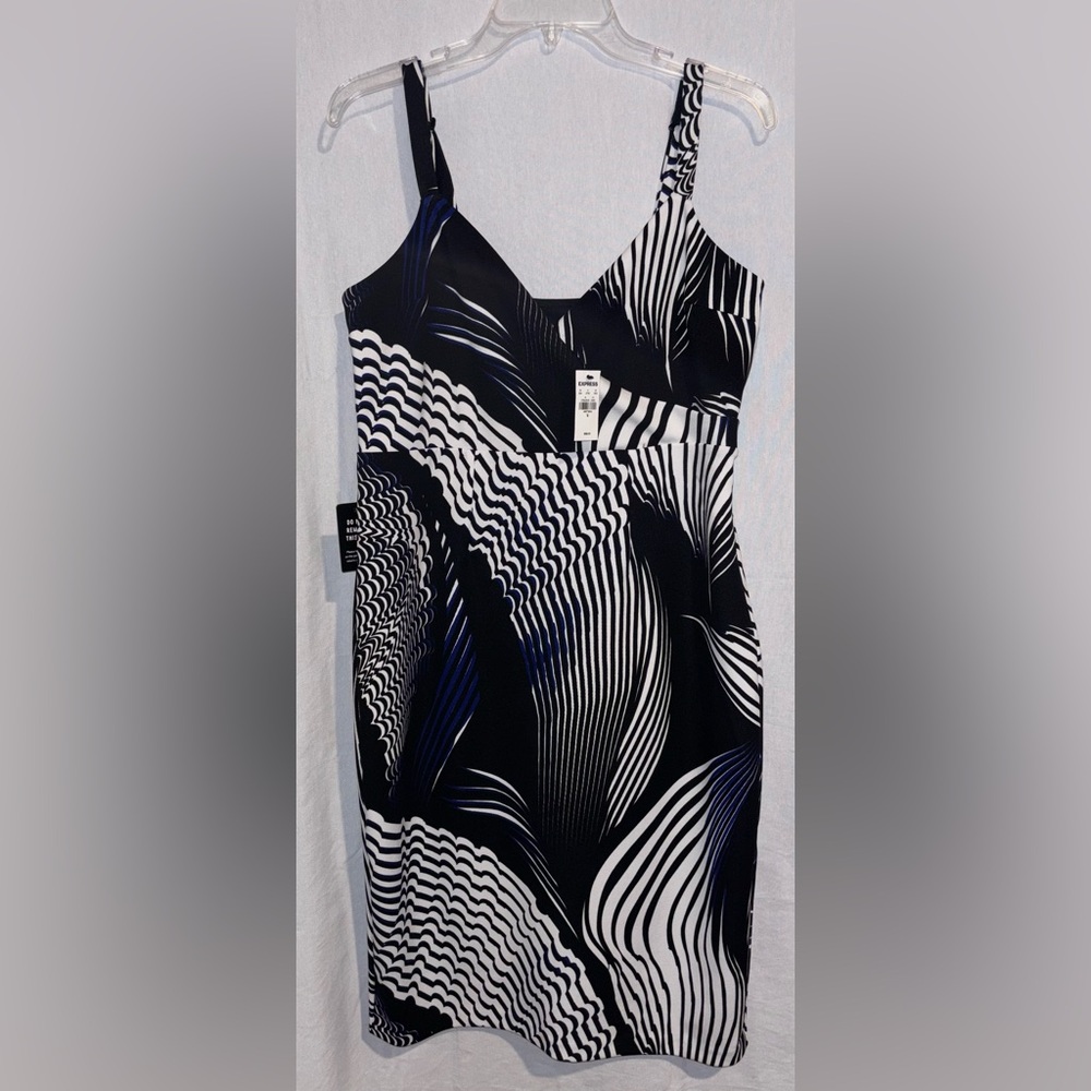 Express Black Blue White Striped Sleeveless Dress Size 14 NWT